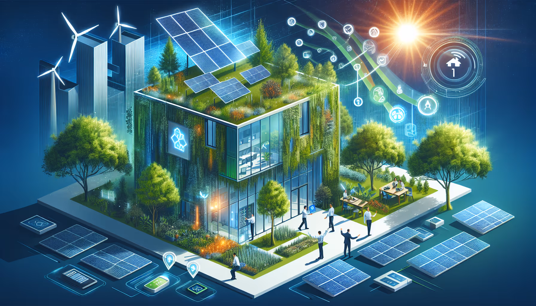 An illustration highlighting the role of sustainability in facilities management.